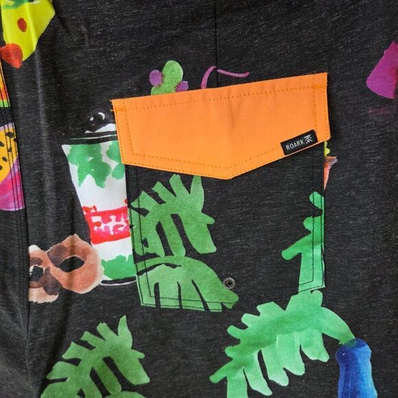 Roark Passage Tahiti Treat Mens Boardshorts Size 33 Black 17" Tropical Fruit NEW - Picture 7 of 7